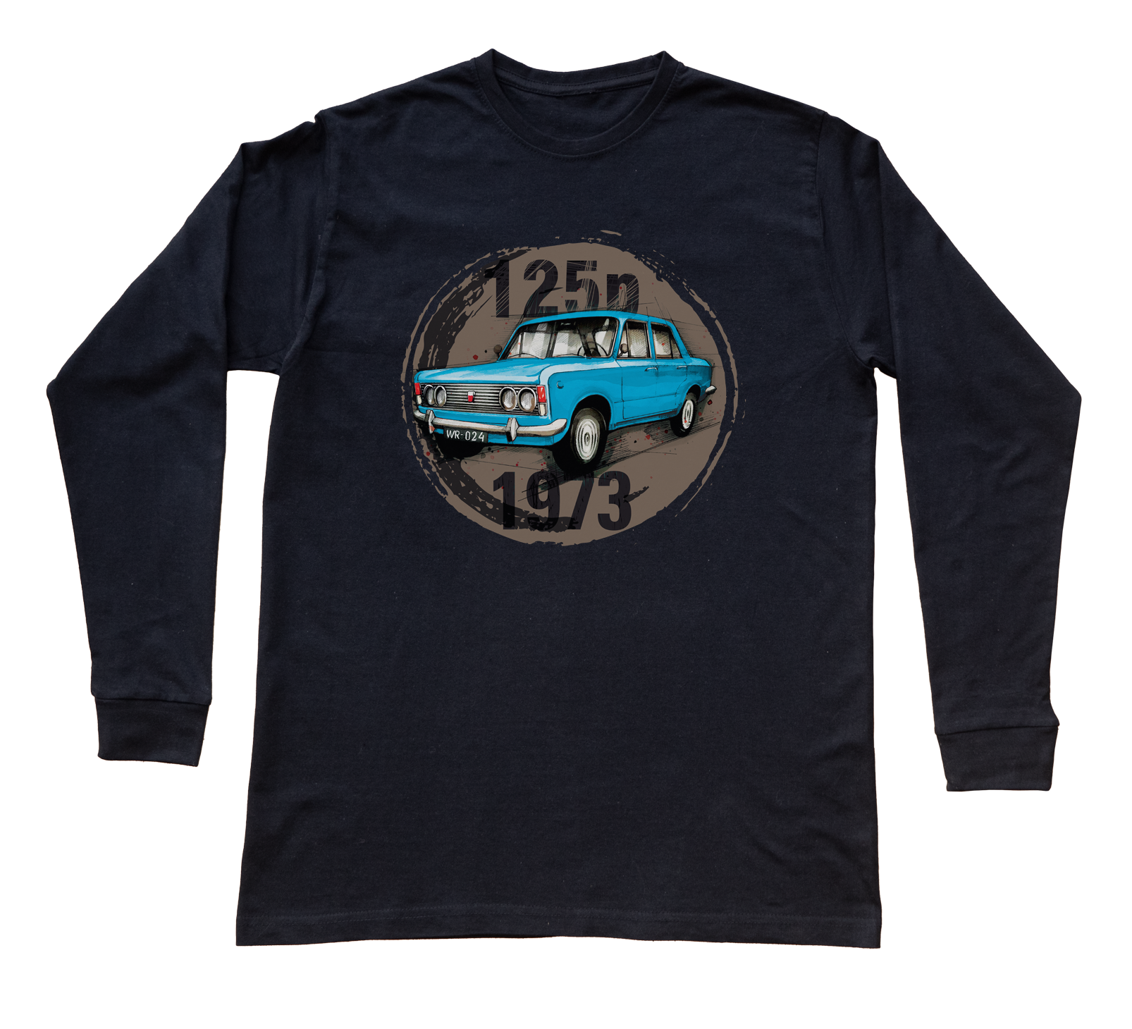 Fiat 125p — bluzka z długim rękawem (Rozmiar: M (dorosła); Kolor koszulki: czarny; Rodzaj nadruku: Fiat 125p)