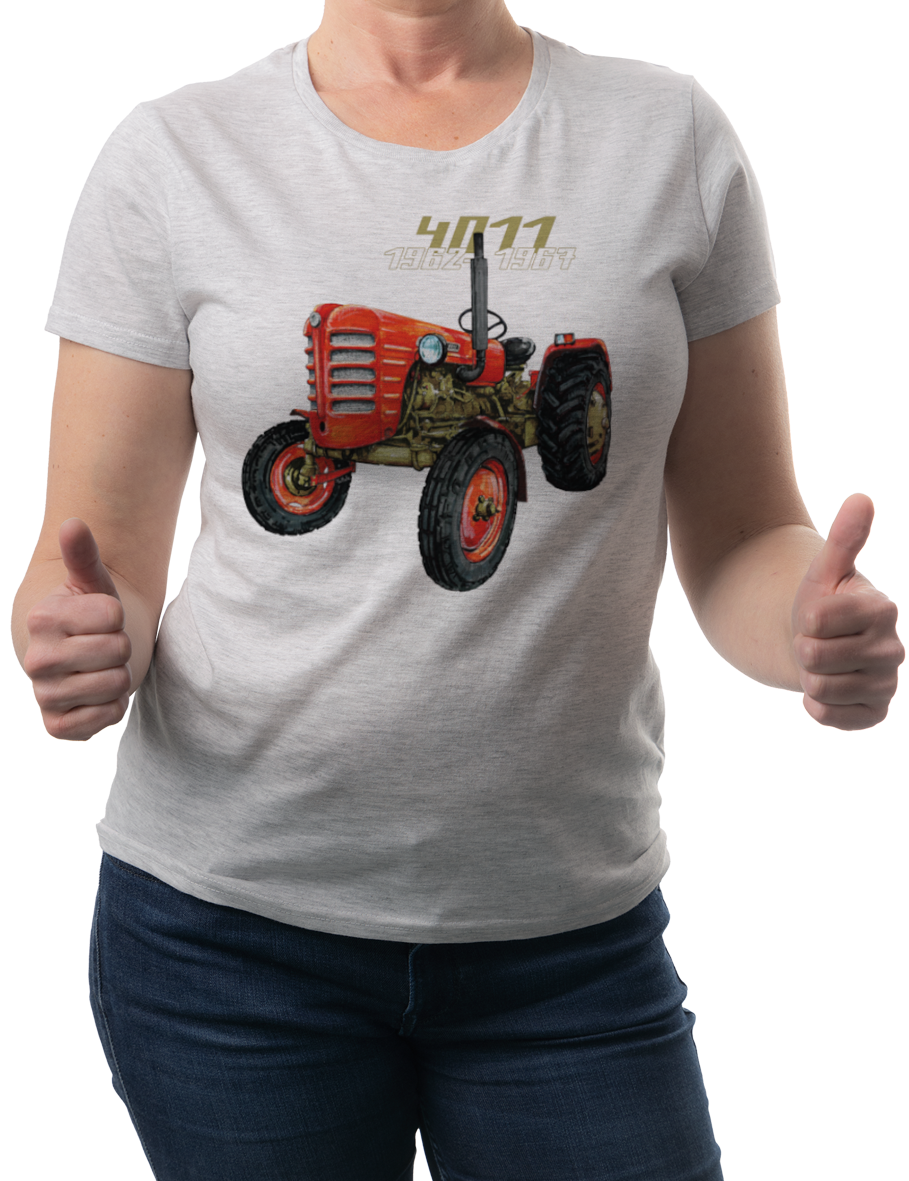 Zetor 4011 — koszulka (Kolor koszulki: jasnoszary melanż; Rozmiar: XL (damska); Rodzaj nadruku: Zetor 4011)