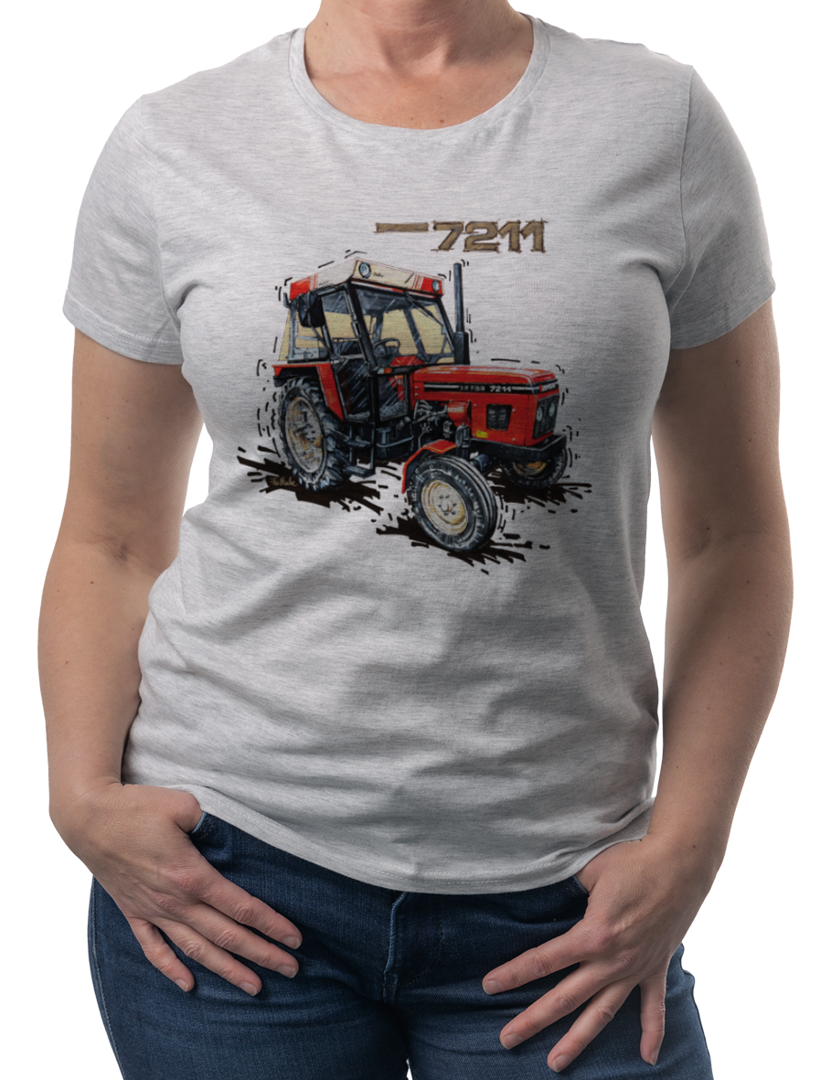 Zetor 7211 — koszulka (Kolor koszulki: jasnoszary melanż; Rozmiar: L (damska); Rodzaj nadruku: Zetor 7211)