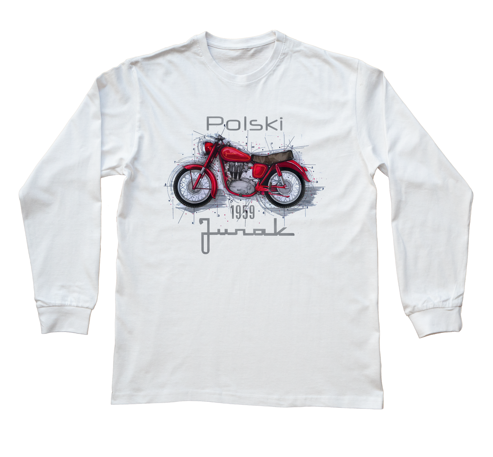 Junak — bluzka z długim rękawem (Rozmiar: 3XL (dorosła); Kolor koszulki: biały; Rodzaj nadruku: Junak)