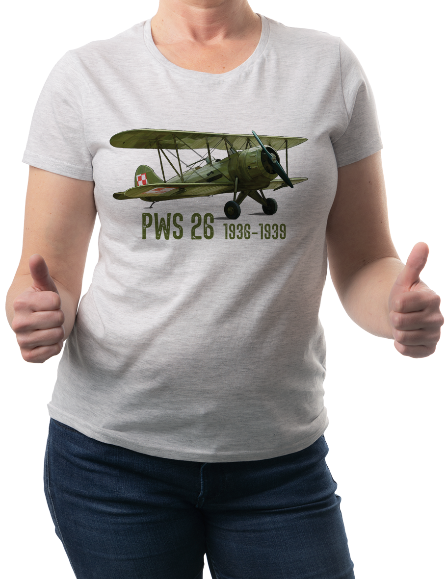 PWS-26 — koszulka (Kolor koszulki: jasnoszary melanż; Rozmiar: XL (damska); Rodzaj nadruku: PWS-26)