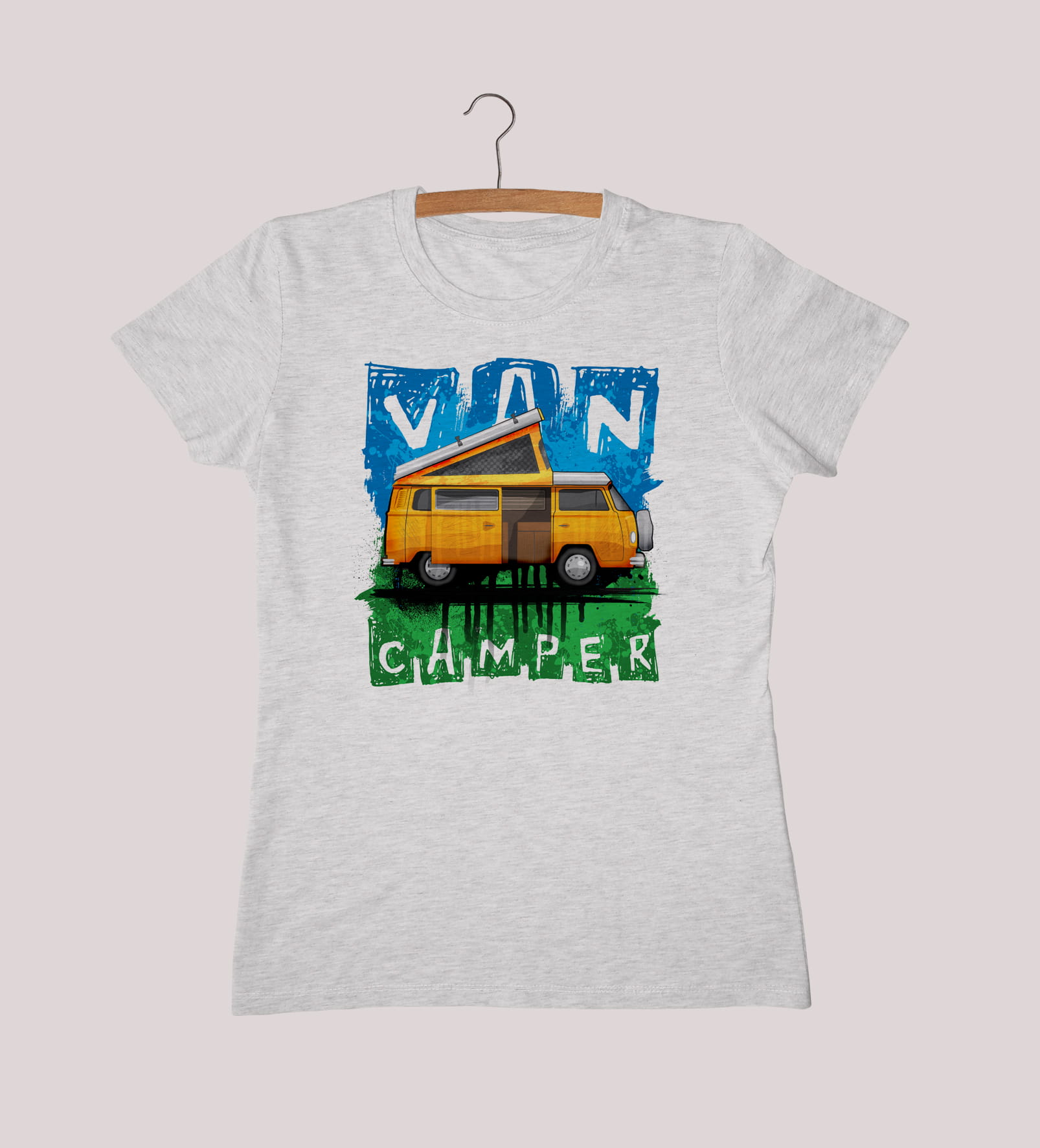 Kamper — koszulka (Kolor koszulki: jasnoszary melanż; Rozmiar: XL (damska); Rodzaj nadruku: Kamper)