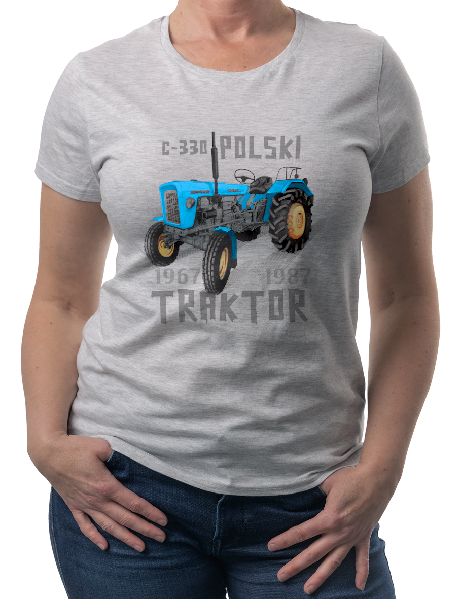 Ursus C-330 — koszulka (Kolor koszulki: jasnoszary melanż; Rozmiar: S (damska); Rodzaj nadruku: Ursus C-330)