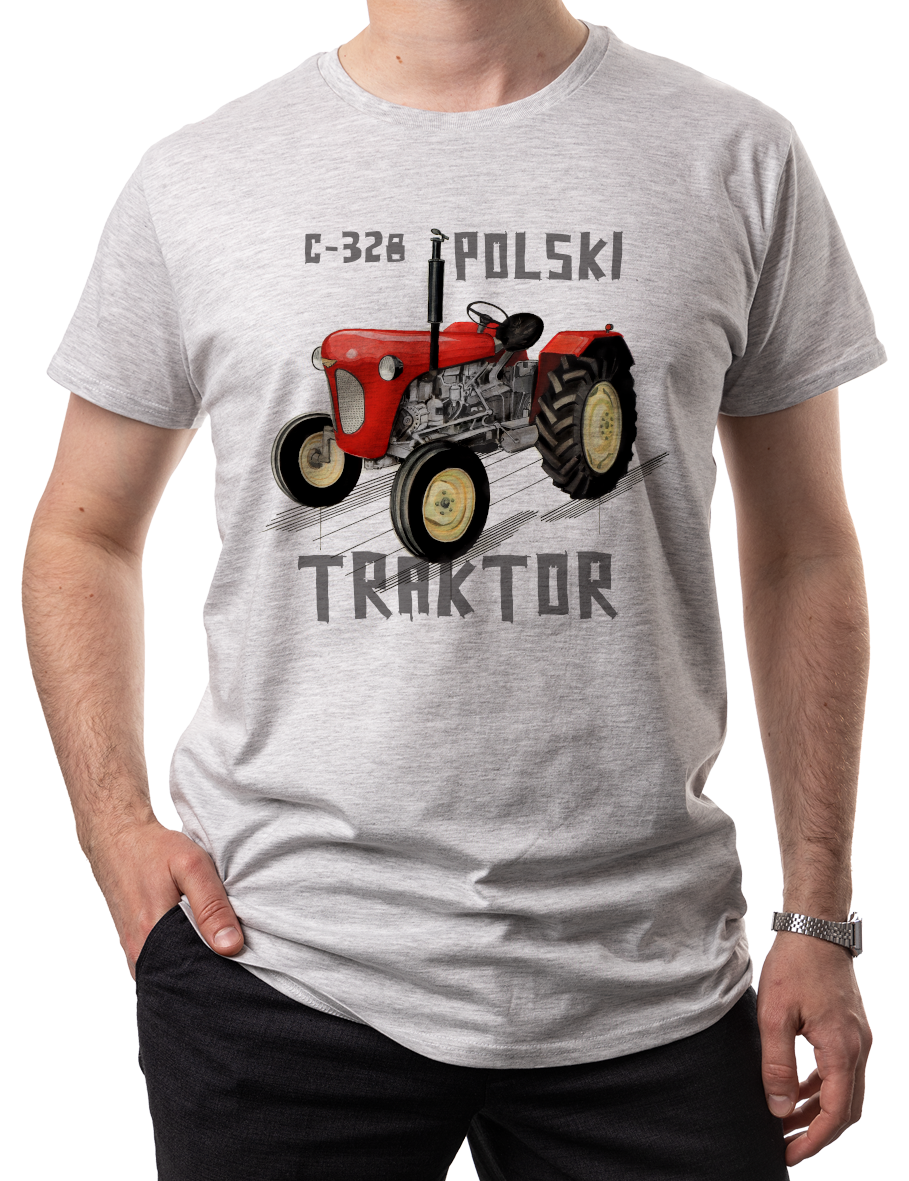 Ursus C-328 — koszulka (Kolor koszulki: jasnoszary melanż; Rozmiar: 5XL (męska); Rodzaj nadruku: Ursus C-328)