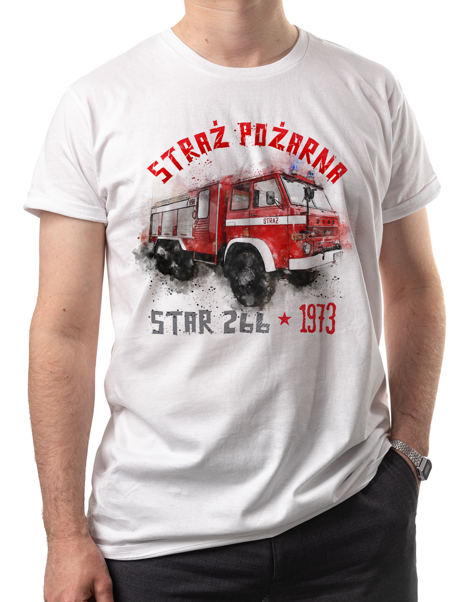 Straż Pożarna — koszulka (Kolor koszulki: biały; Rozmiar: 3XL (męska); Rodzaj nadruku: Straż Pożarna)