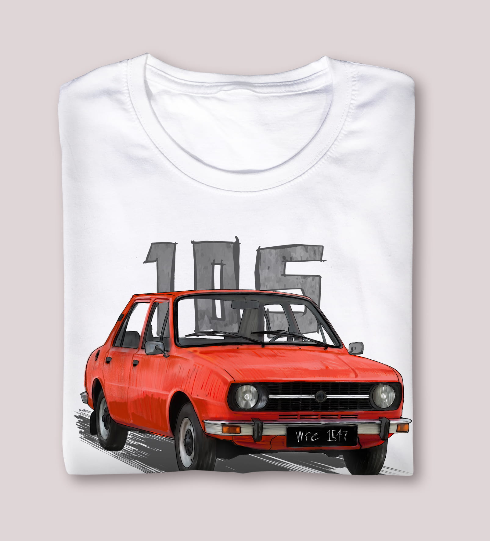 Škoda 105 — koszulka (Kolor koszulki: biały; Rozmiar: L (męska); Rodzaj nadruku: Škoda 105)