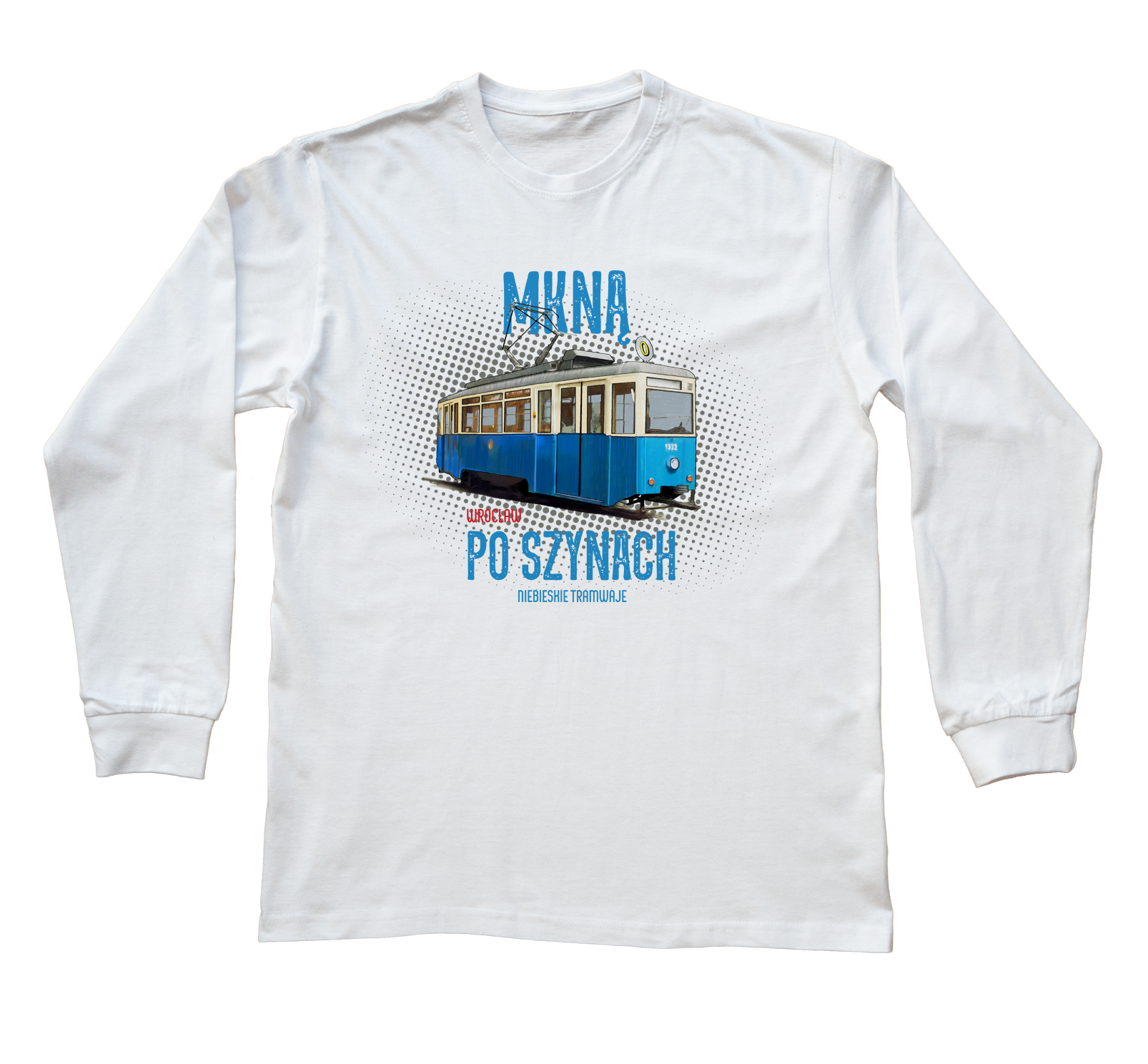 Konstal N — bluzka z długim rękawem (Rozmiar: XXL (dorosła); Kolor koszulki: biały; Rodzaj nadruku: Konstal N — wrocławski tramwaj)