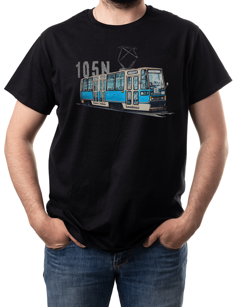 Konstal 105N — koszulka (Kolor koszulki: czarny; Rozmiar: XS (męska); Rodzaj nadruku: Konstal 105N)