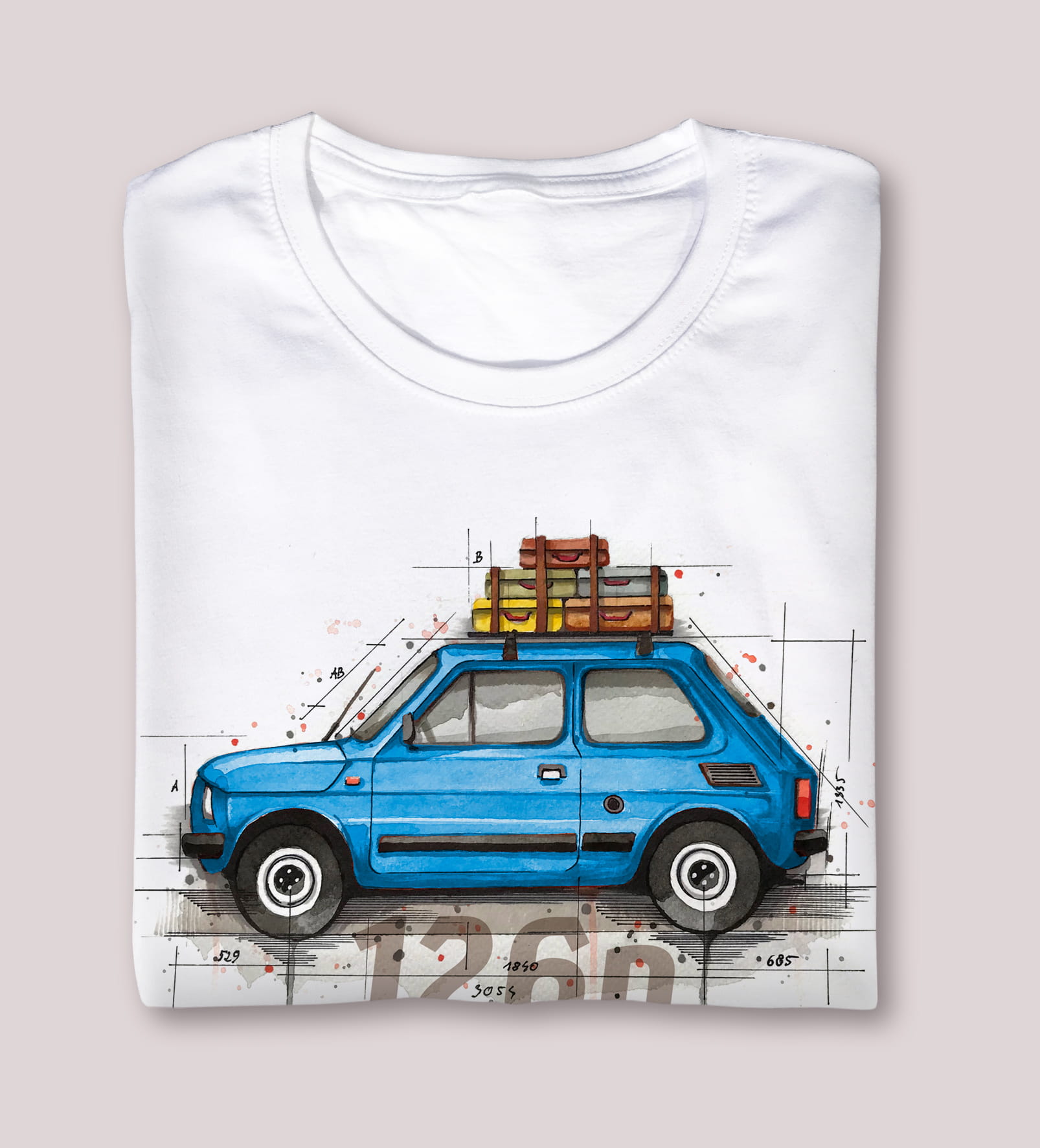Fiat 126p — koszulka (Kolor koszulki: biały; Rozmiar: 12 - 14 lat; Rodzaj nadruku: Fiat 126p)