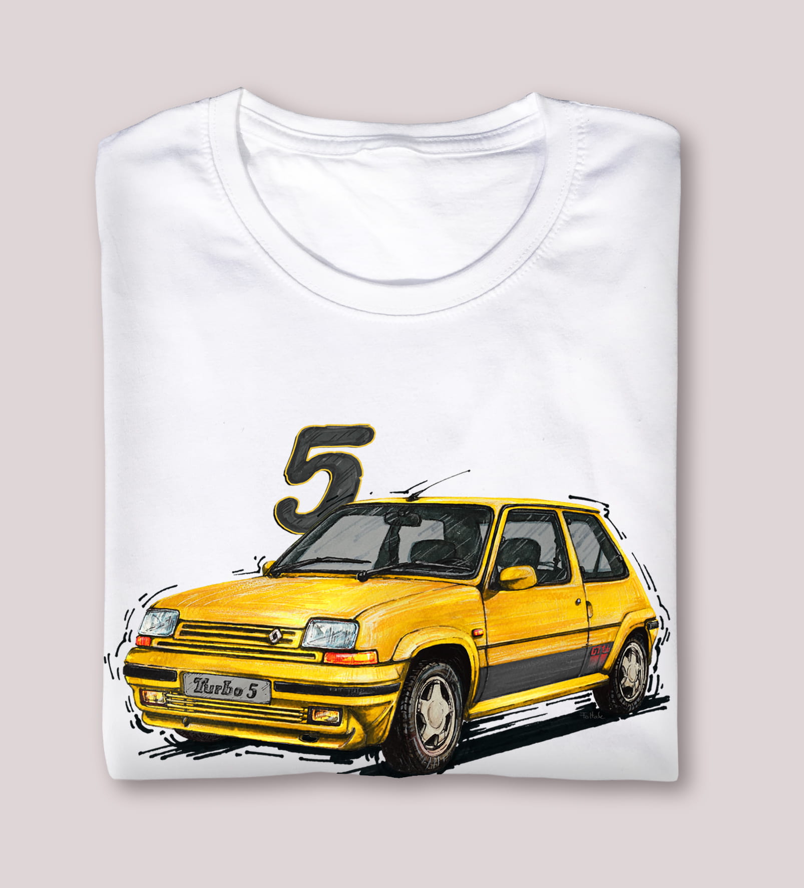 Renault 5 — koszulka (Kolor koszulki: biały; Rozmiar: 12 - 14 lat; Rodzaj nadruku: Renault 5)