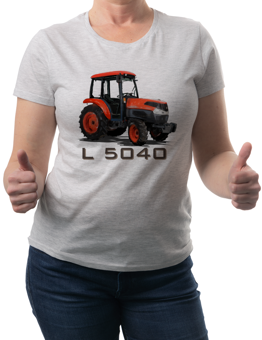 Kubota — koszulka (Kolor koszulki: jasnoszary melanż; Rozmiar: 3XL (damska); Rodzaj nadruku: Kubota)