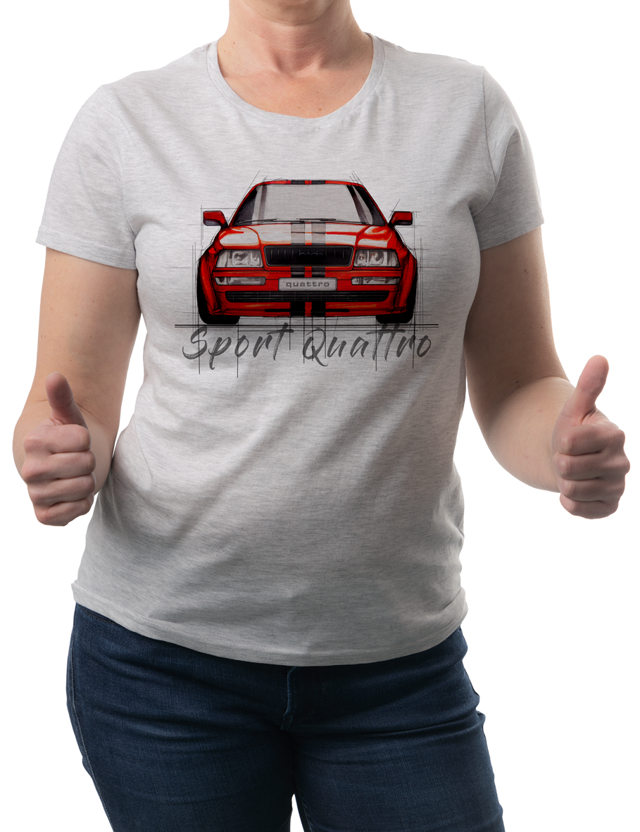 Audi S2 — koszulka (Kolor koszulki: jasnoszary melanż; Rozmiar: M (damska); Rodzaj nadruku: Audi)