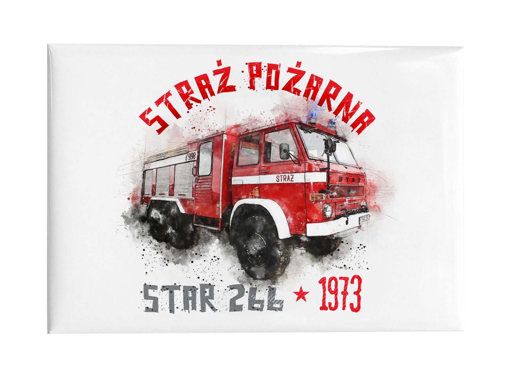 Straż Pożarna — magnes (Kolor nadruku: czerwony; Rodzaj nadruku: Straż Pożarna)