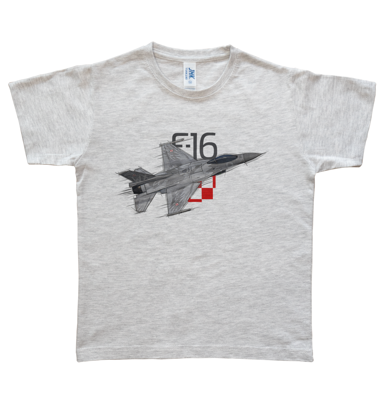 F-16 — koszulka (Kolor koszulki: jasnoszary melanż; Rozmiar: 7 - 8 lat; Rodzaj nadruku: F-16)