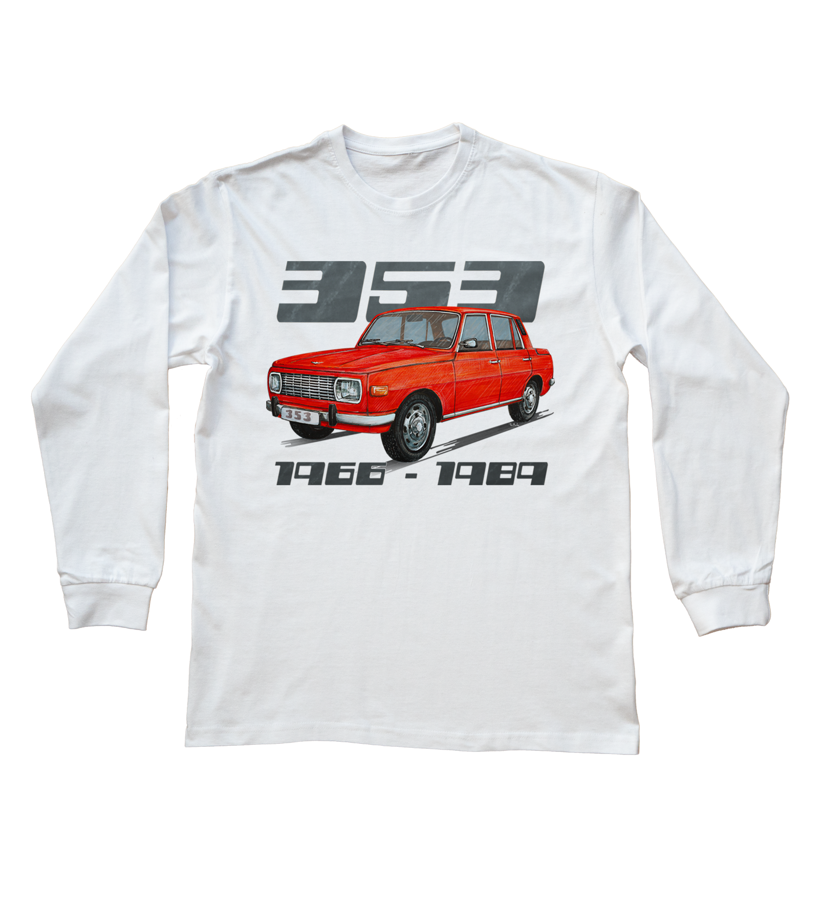 Wartburg — bluzka z długim rękawem (Rozmiar: XXL (dorosła); Kolor koszulki: biały; Rodzaj nadruku: Wartburg)