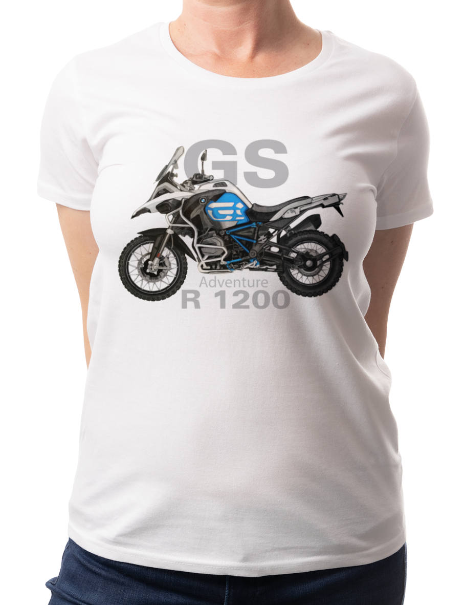 BMW GS — koszulka (Kolor koszulki: biały; Rozmiar: XL (damska); Rodzaj nadruku: BMW GS)