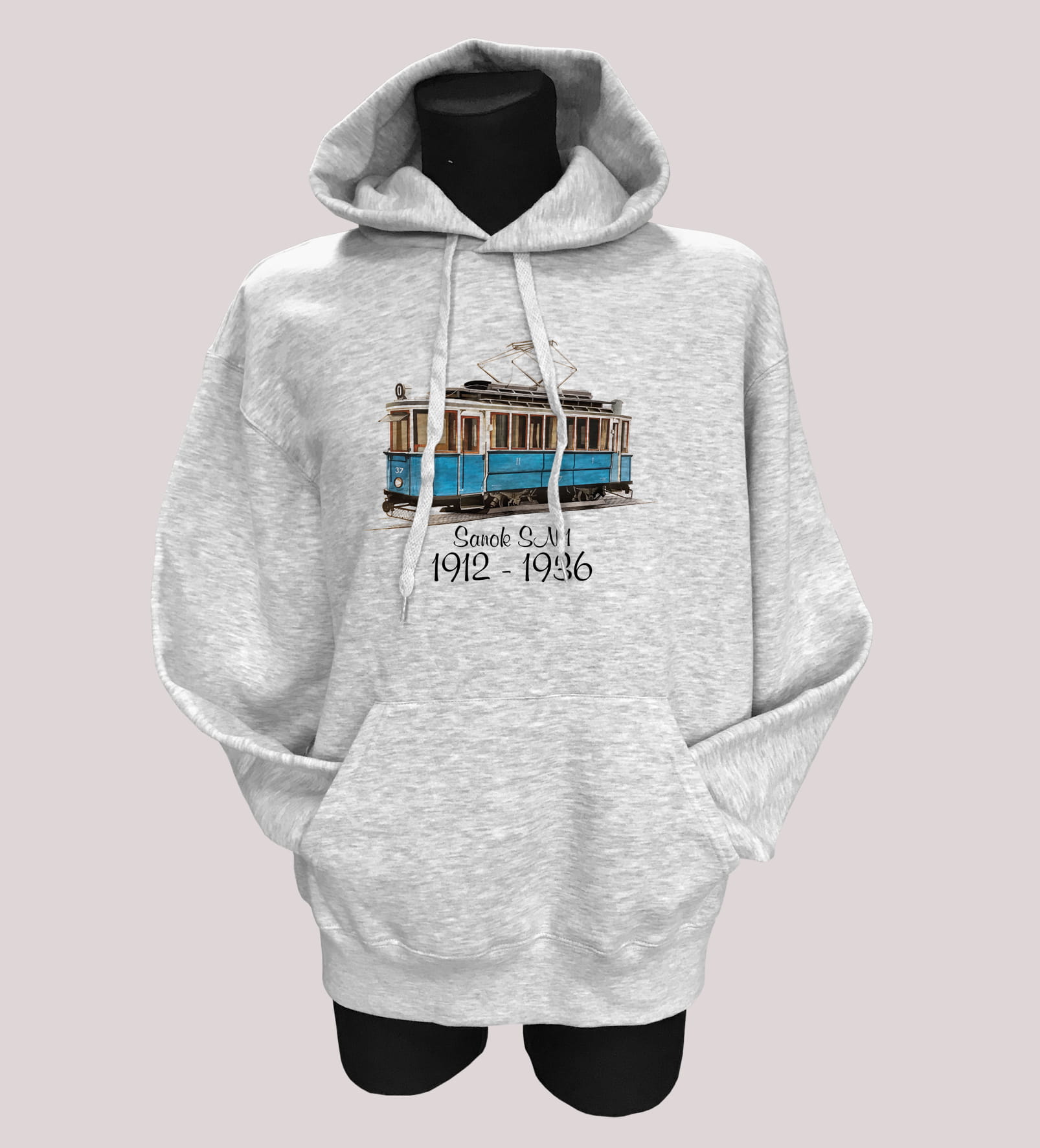 Sanok — bluza (Rozmiar: L; Kolor bluzy: szary; Rodzaj nadruku: Tramwaj)