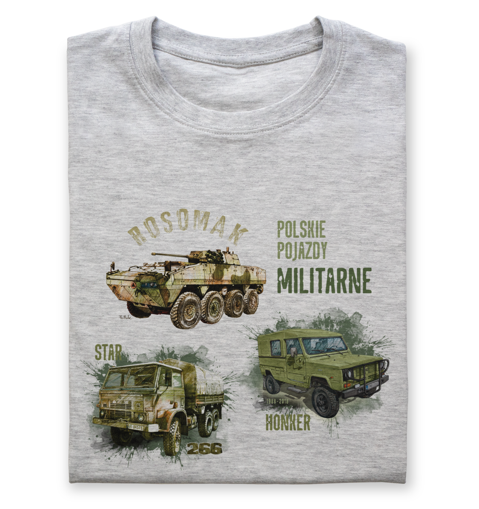 Koszulka dla fana militariów (Kolor koszulki: jasnoszary melanż; Rozmiar: 3 - 4 lata; Rodzaj nadruku: MILMIX)