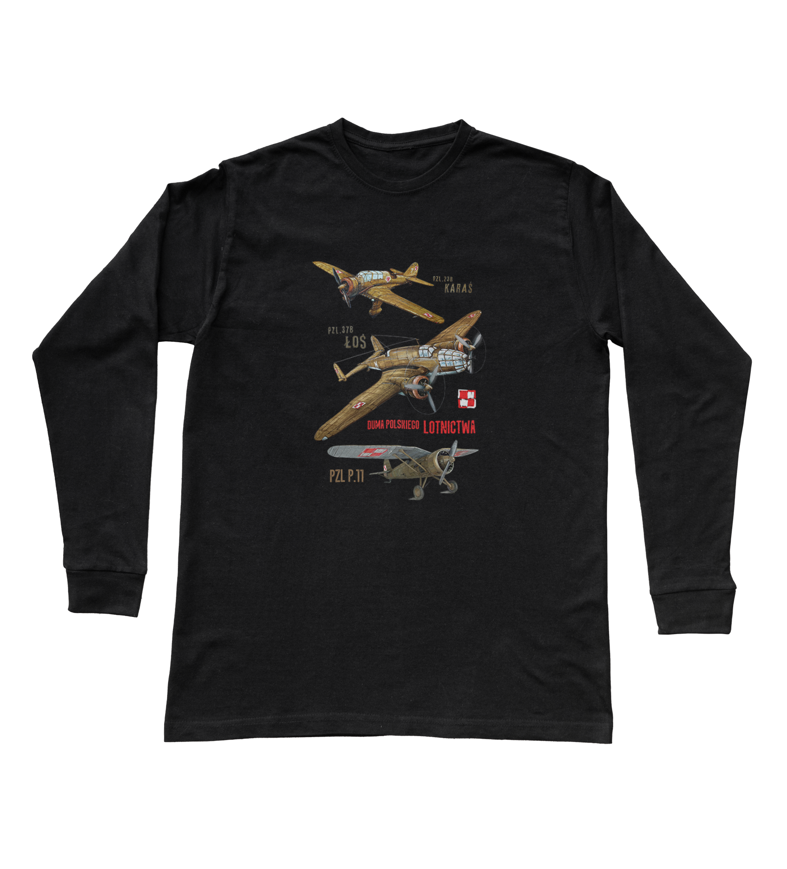 Bluzka z długim rękawem dla fana samolotów (Rozmiar: XS (dorosła); Kolor koszulki: czarny; Rodzaj nadruku: LOTMIX)