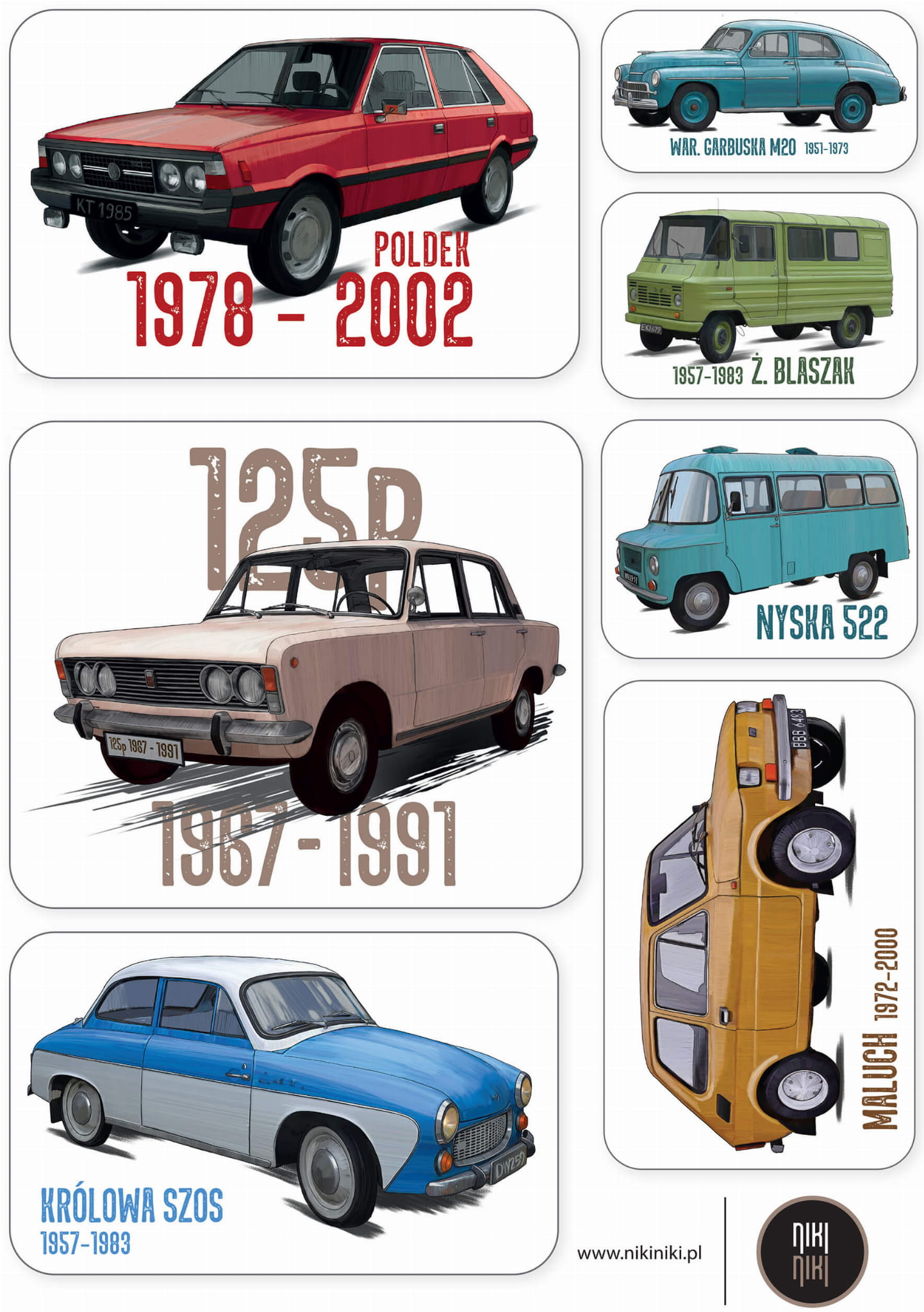 Polskie samochody — zestaw naklejek