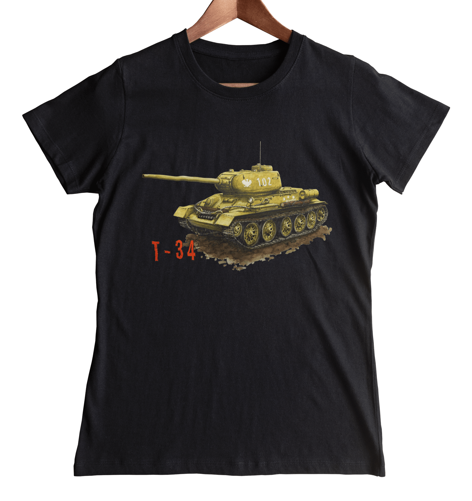 T-34 — koszulka (Kolor koszulki: czarny; Rozmiar: M (damska); Rodzaj nadruku: T-34)