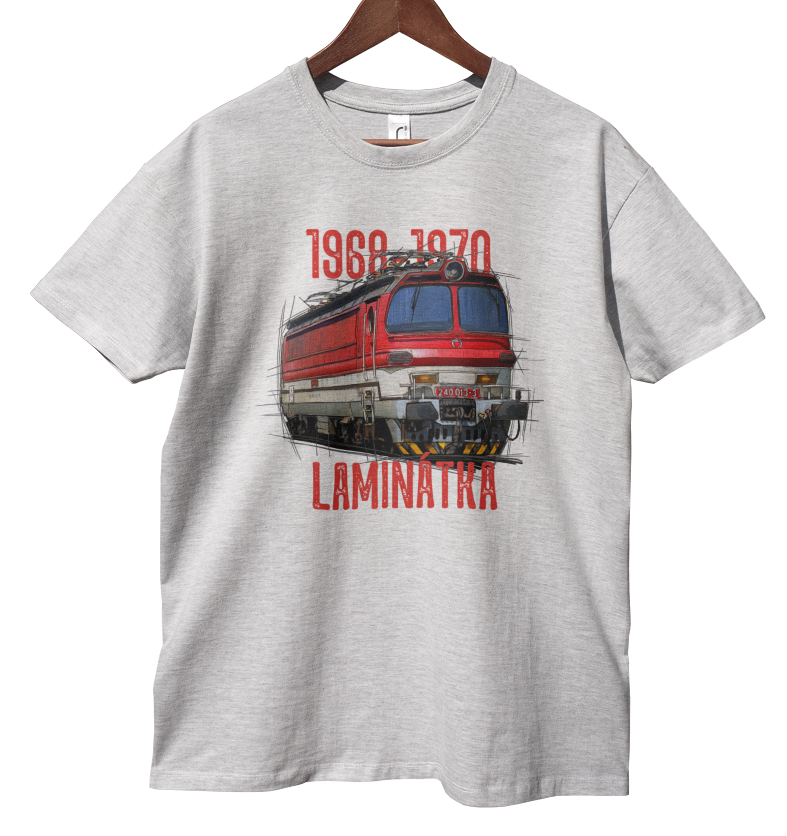 Laminatka — koszulka (Kolor koszulki: jasnoszary melanż; Rozmiar: M (męska); Rodzaj nadruku: Laminatka)