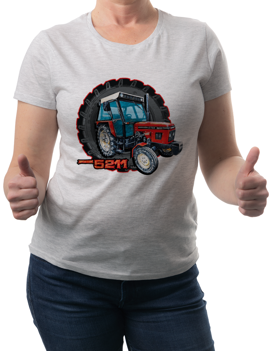 Zetor 5211 — koszulka (Kolor koszulki: jasnoszary melanż; Rozmiar: 3XL (damska); Rodzaj nadruku: Zetor 5211)