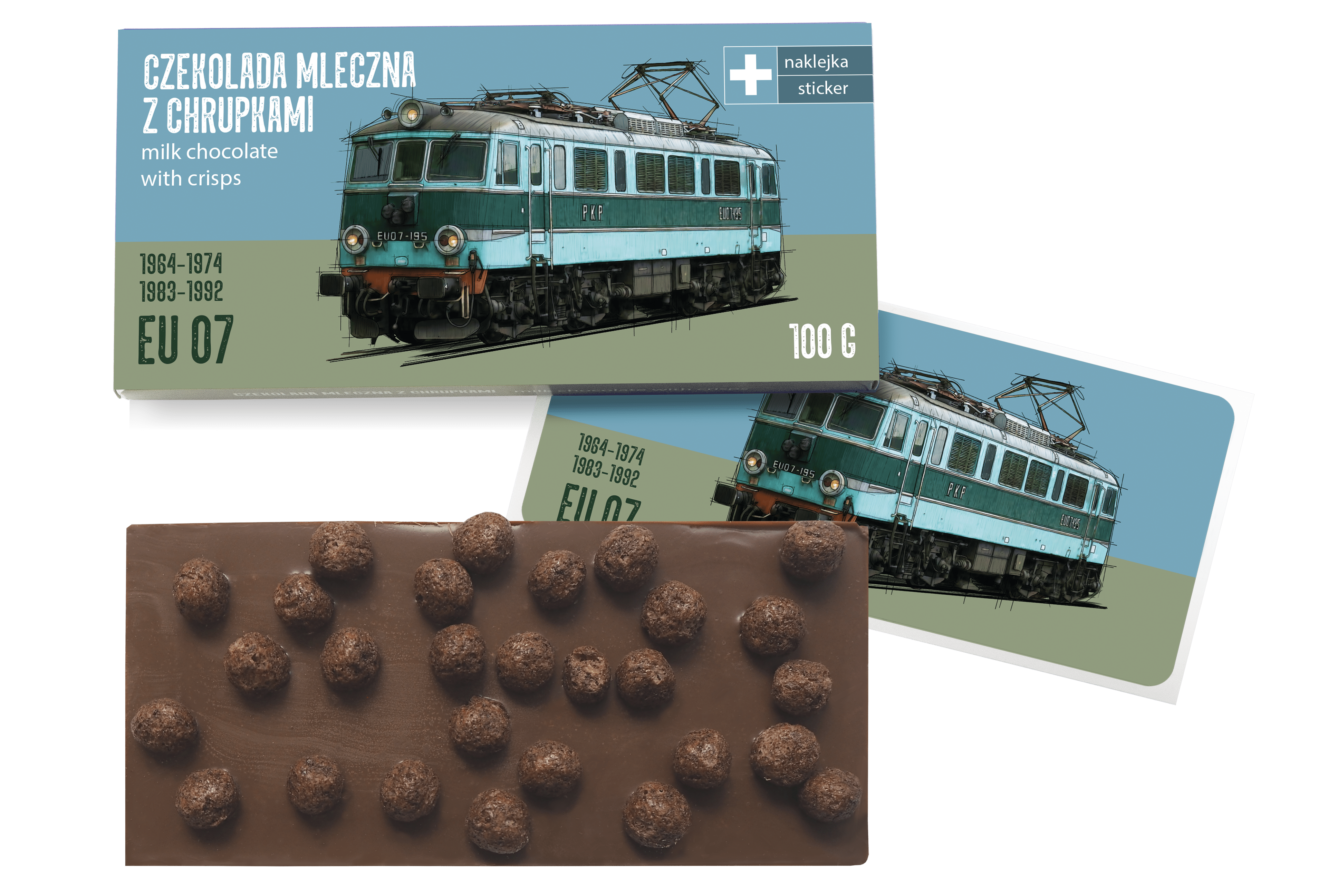EU07 — czekolada mleczna z chrupkami z naklejką& CocoMoto