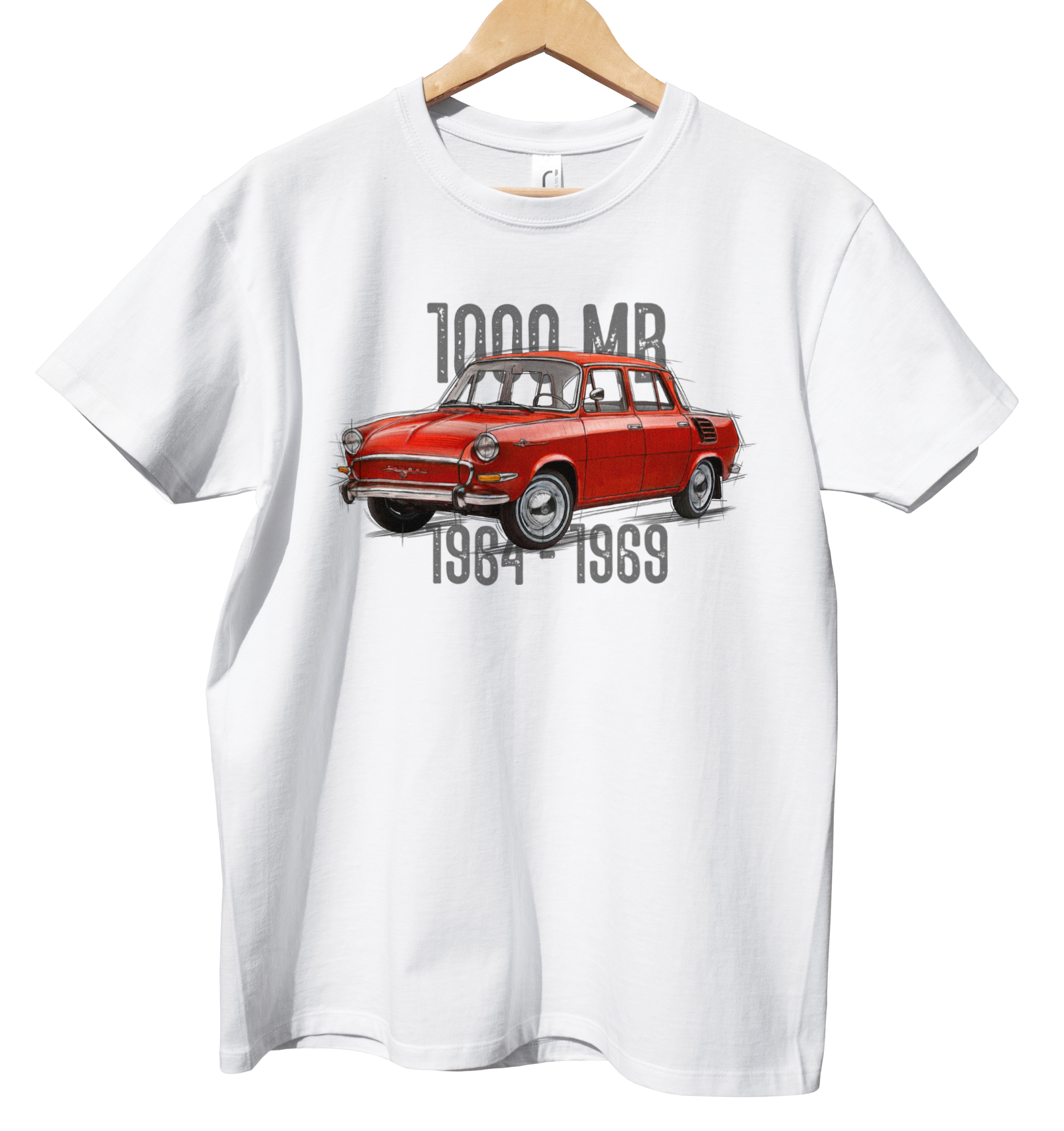 Škoda 1000 MB — koszulka (Kolor koszulki: biały; Rozmiar: XL (męska); Rodzaj nadruku: Škoda 1000 MB)