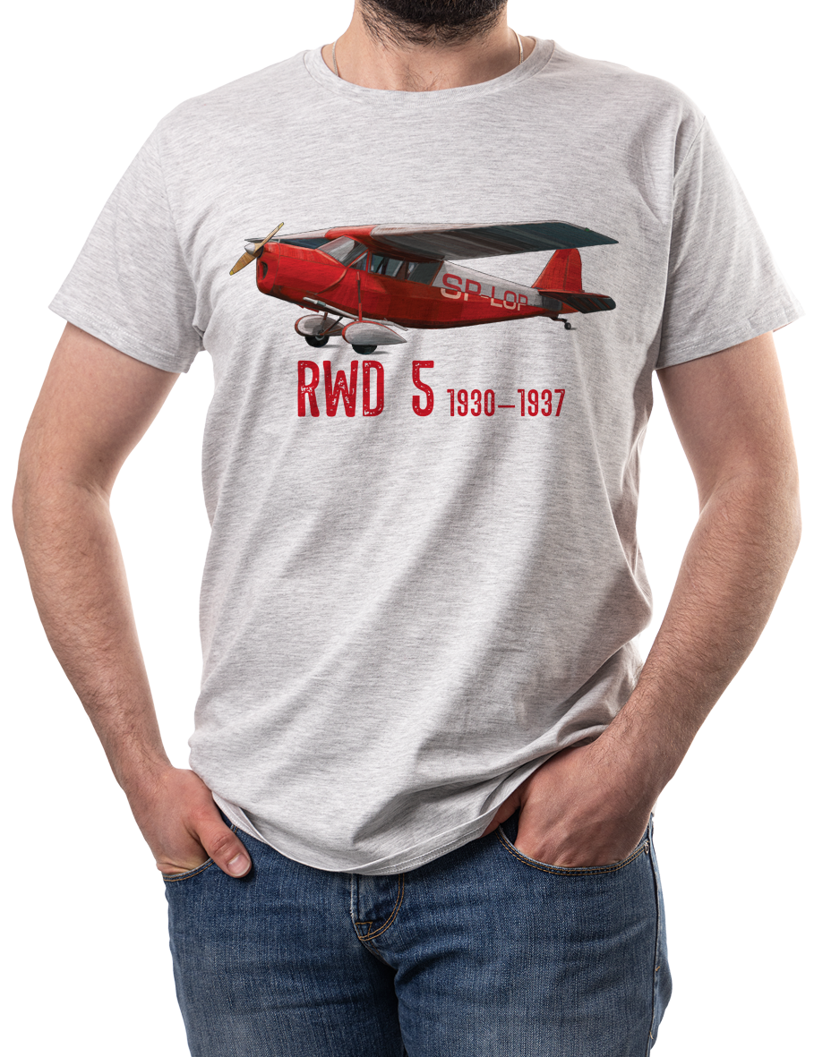 RWD-5 — koszulka (Kolor koszulki: jasnoszary melanż; Rozmiar: S (męska); Rodzaj nadruku: RWD-5)