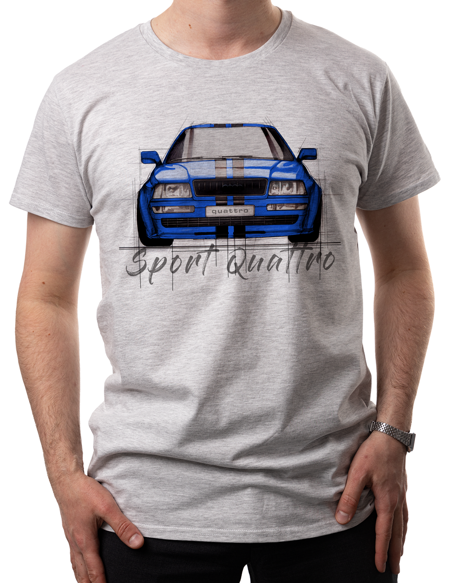 Audi S2 — koszulka (Kolor koszulki: jasnoszary melanż; Rozmiar: 3XL (męska); Rodzaj nadruku: Audi)