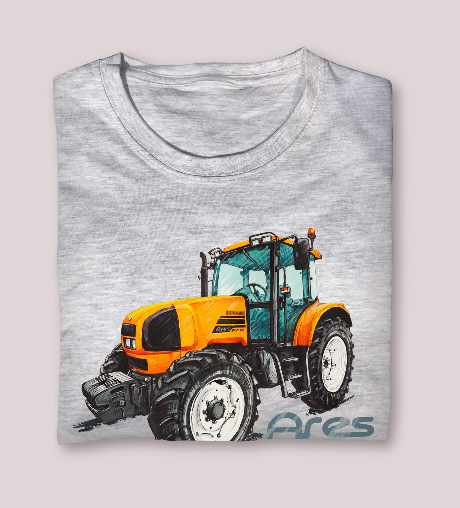 Renault Ares — koszulka (Kolor koszulki: jasnoszary melanż; Rozmiar: 7 - 8 lat; Rodzaj nadruku: Renault Ares)