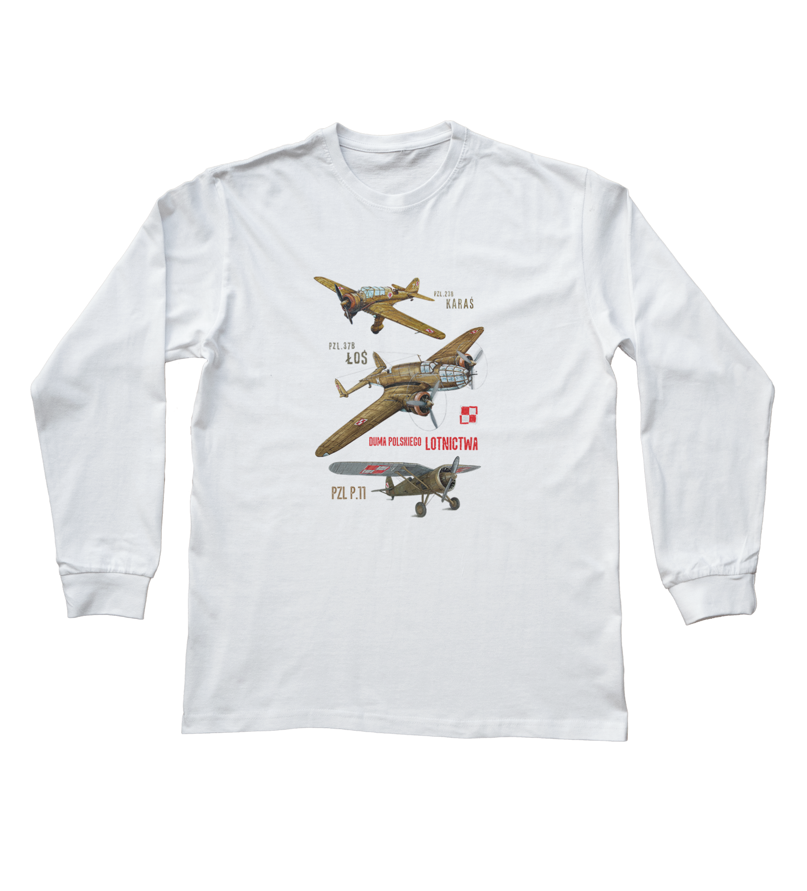 Bluzka z długim rękawem dla fana samolotów (Rozmiar: M (dorosła); Kolor koszulki: biały; Rodzaj nadruku: LOTMIX)