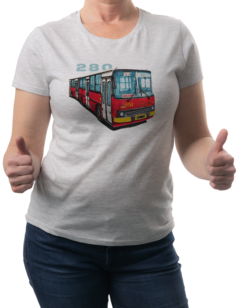 Ikarus 280 — koszulka (Kolor koszulki: jasnoszary melanż; Rozmiar: L (damska); Rodzaj nadruku: Ikarus 280)