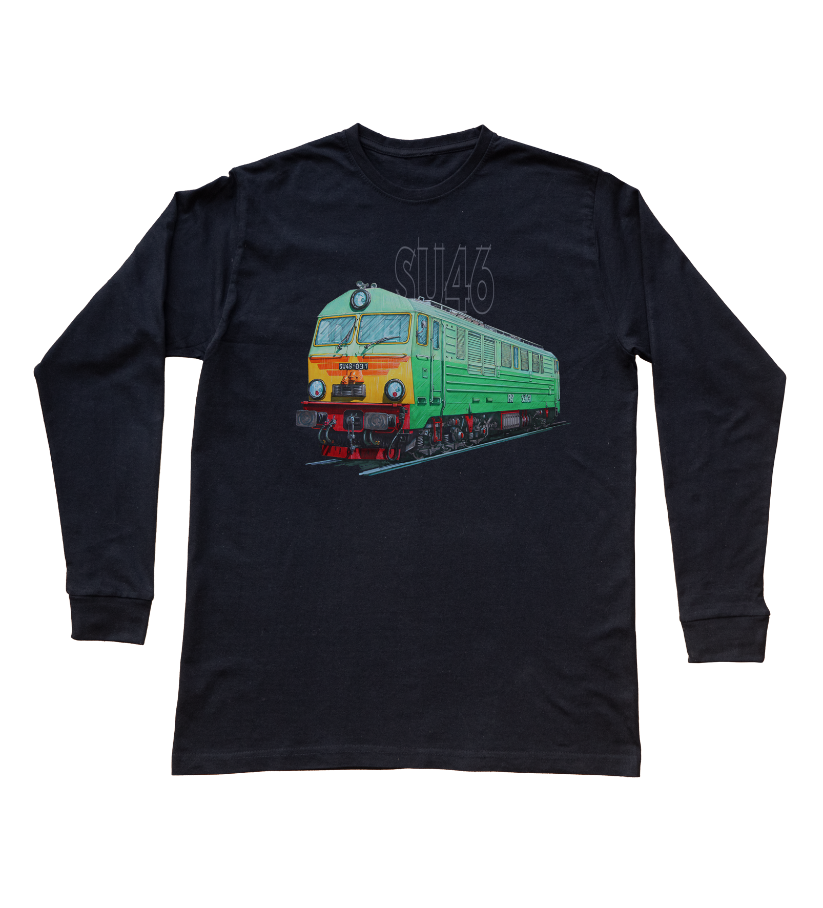 SU46 — bluzka z długim rękawem (Rozmiar: S (dorosła); Kolor koszulki: czarny; Rodzaj nadruku: SU46)