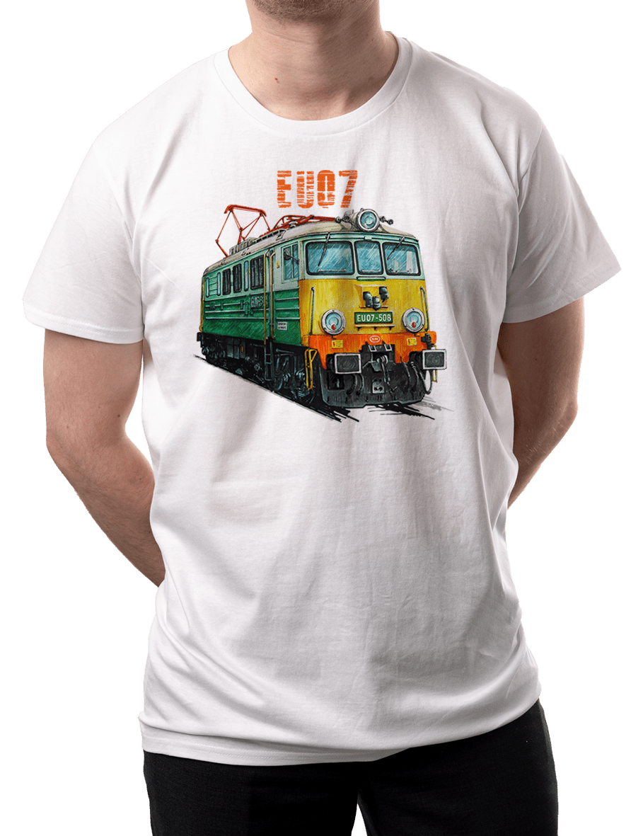 EU07 — koszulka (Kolor koszulki: biały; Rozmiar: 5XL (męska); Rodzaj nadruku: EU07)