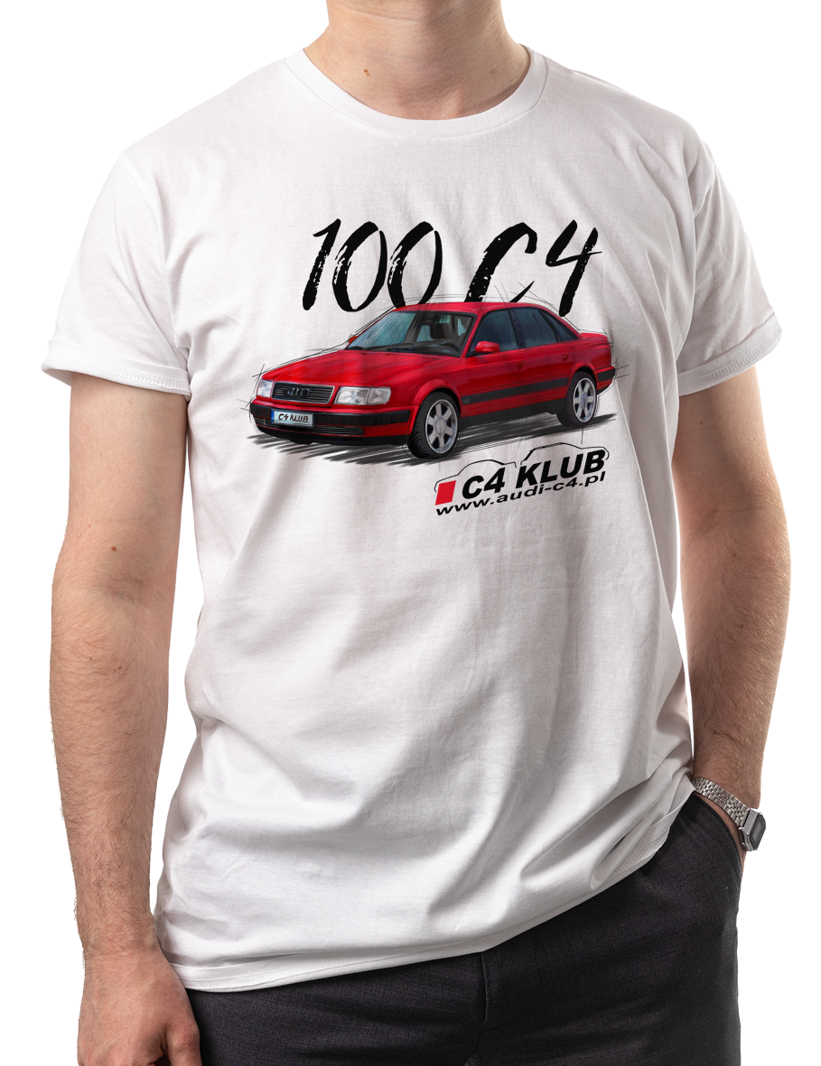 Audi C4 Zlot — koszulka (Kolor koszulki: biały; Rozmiar: 3XL (męska); Rodzaj nadruku: Audi C4)