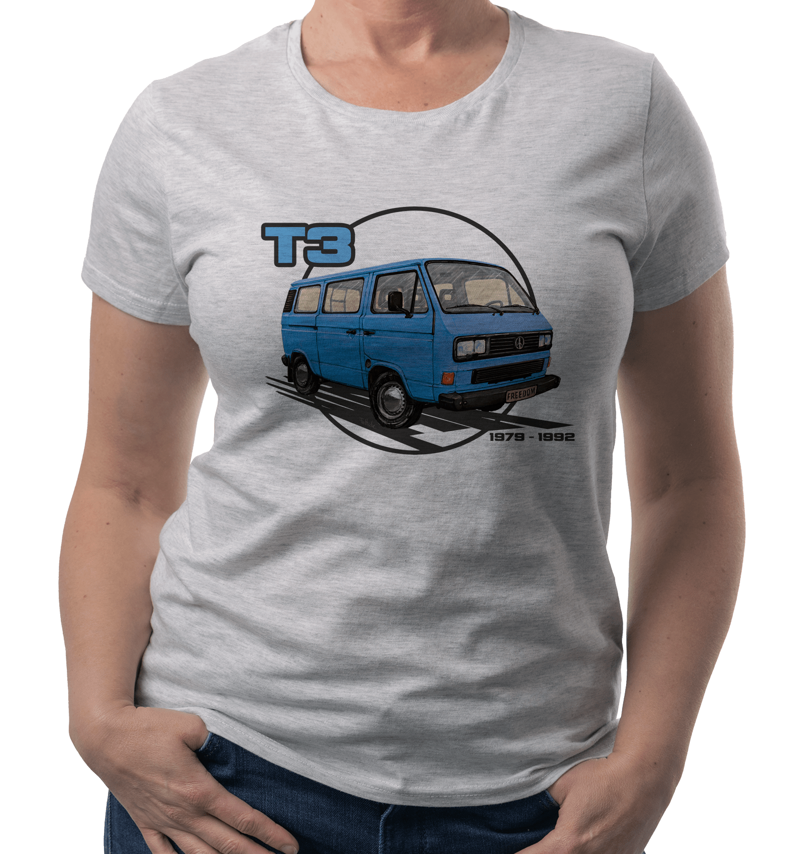 VW T3 — koszulka (Kolor koszulki: jasnoszary melanż; Rozmiar: L (damska); Rodzaj nadruku: VW T3)