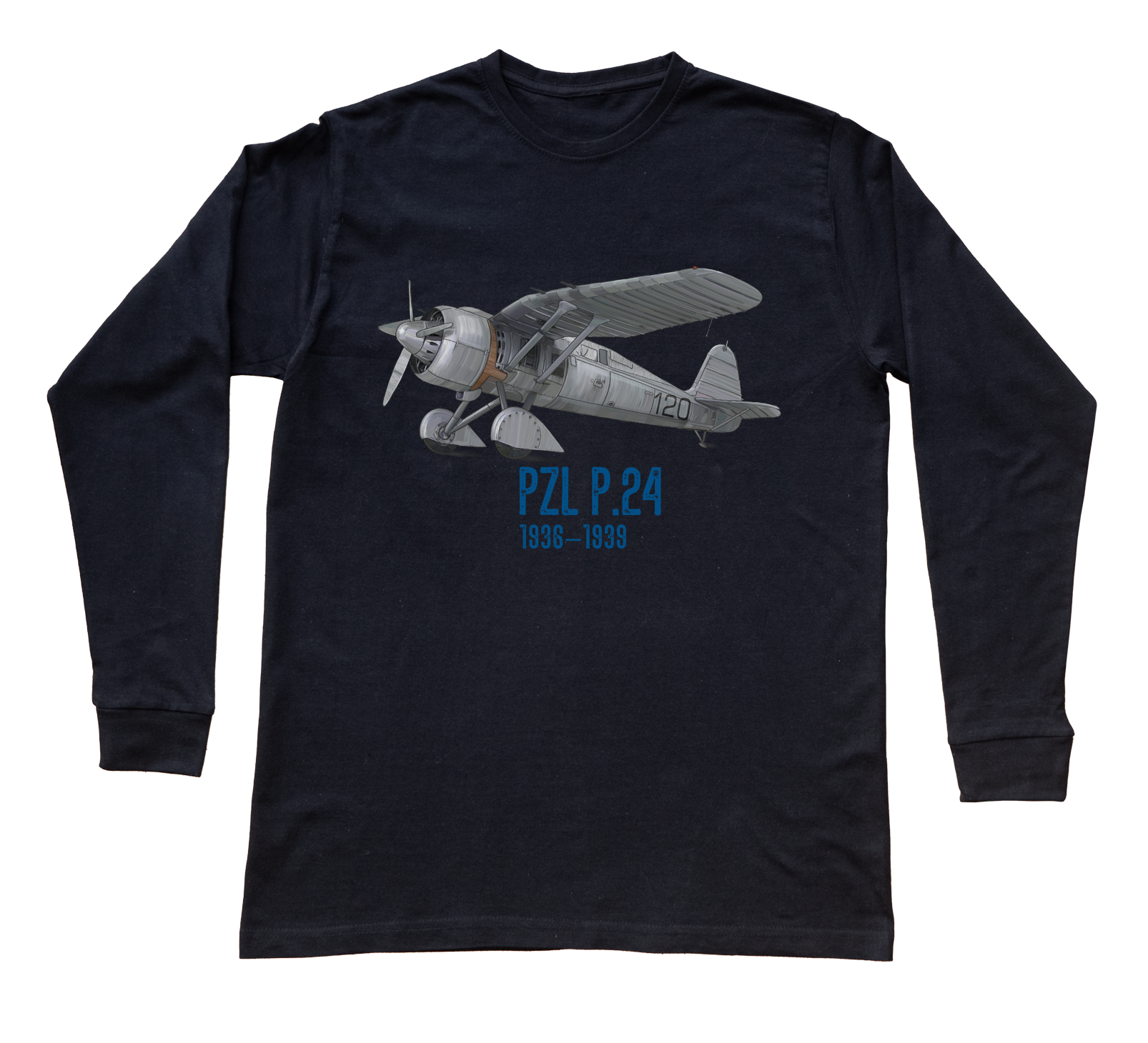 PZL P.24 — bluzka z długim rękawem (Rozmiar: 12 - 14 lat; Kolor koszulki: czarny; Rodzaj nadruku: PZL P.24)