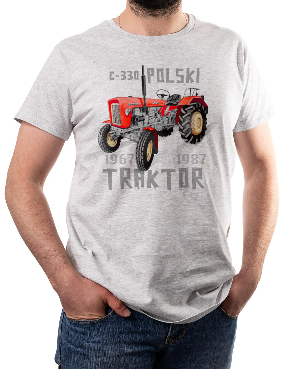 Ursus C-330 — koszulka (Kolor koszulki: jasnoszary melanż; Rozmiar: 3XL (męska); Rodzaj nadruku: Ursus C-330)