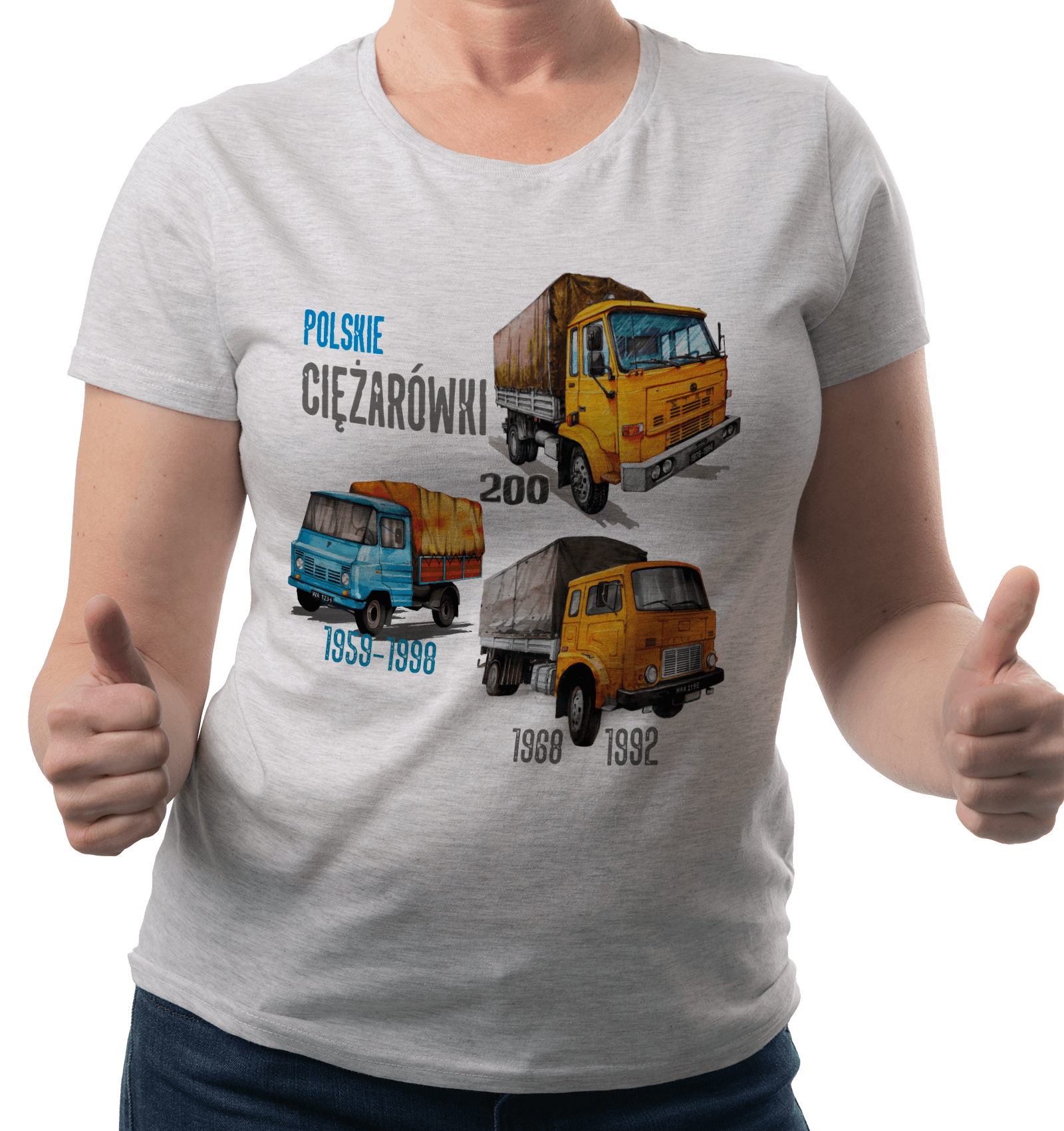 Koszulka dla kierowcy ciężarówki (Kolor koszulki: jasnoszary melanż; Rozmiar: 3XL (damska); Rodzaj nadruku: CIEMIX)