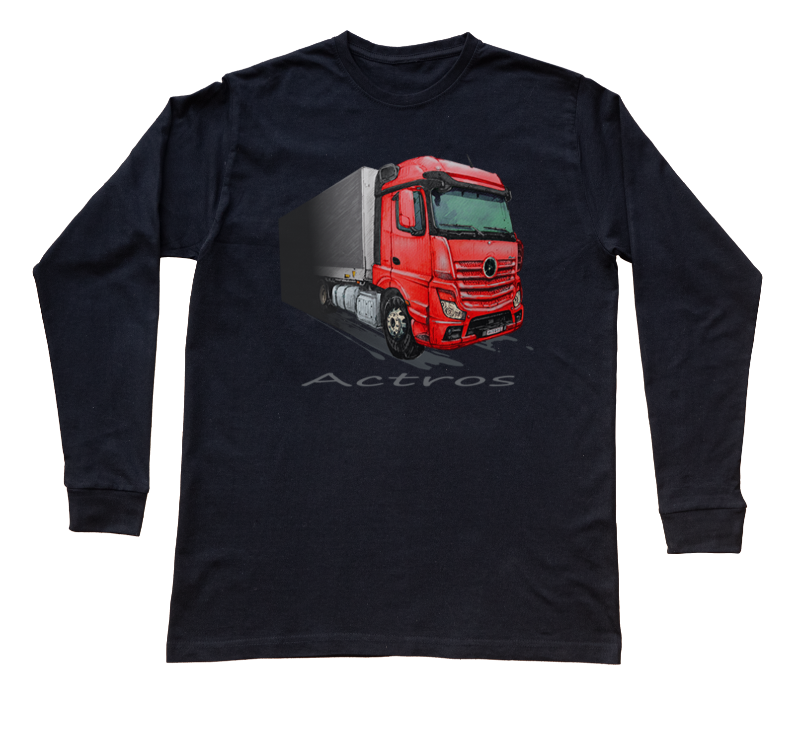 Mercedes-Benz Actros — bluzka z długim rękawem (Rozmiar: XXL (dorosła); Kolor koszulki: czarny; Rodzaj nadruku: Mercedes-Benz Actros)