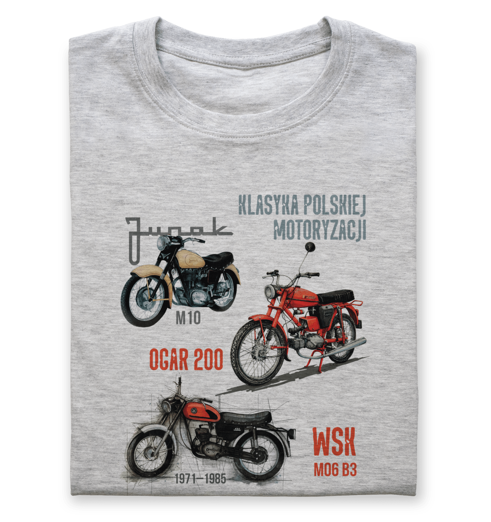 Koszulka dla motocyklisty (Kolor koszulki: jasnoszary melanż; Rozmiar: 9 - 11 lat; Rodzaj nadruku: MOTMIX)