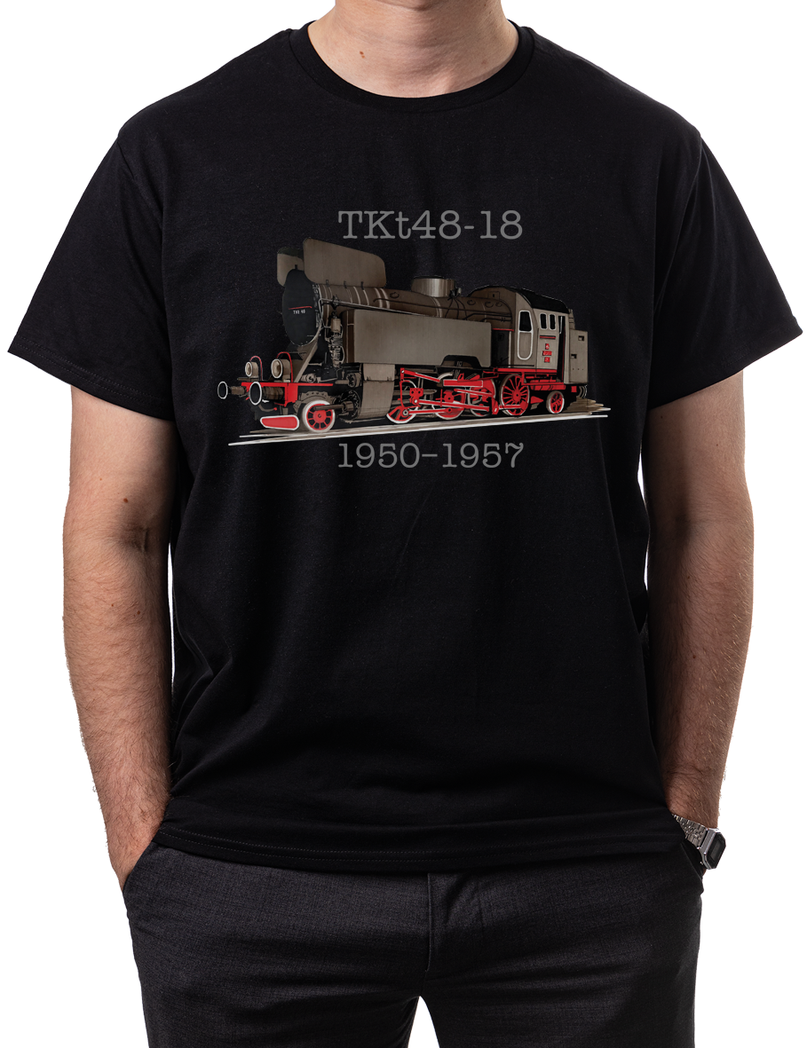 TKt48-18 — koszulka (Kolor koszulki: czarny; Rozmiar: M (męska); Rodzaj nadruku: Lokomotywa)