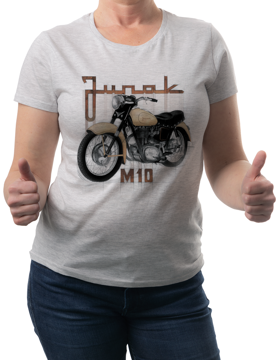 Junak M10 — koszulka (Kolor koszulki: jasnoszary melanż; Rozmiar: XL (damska); Rodzaj nadruku: Junak M10)