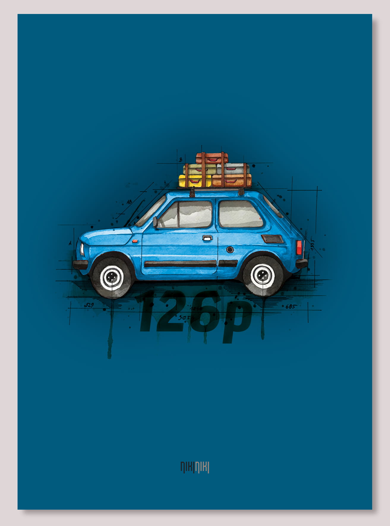 Fiat 126p — plakat (Kolor plakatu: niebieski; Rodzaj nadruku: Fiat 126p)