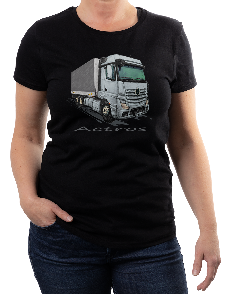 Mercedes-Benz Actros — koszulka (Kolor koszulki: czarny; Rozmiar: XL (damska); Rodzaj nadruku: Mercedes-Benz Actros)