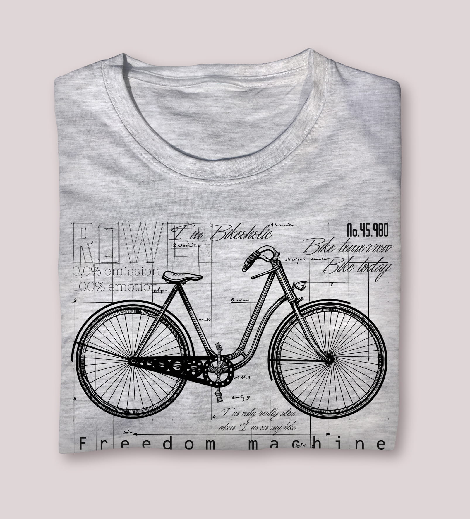 Rower — koszulka (Kolor koszulki: jasnoszary melanż; Rozmiar: 3XL (damska); Rodzaj nadruku: Rower)