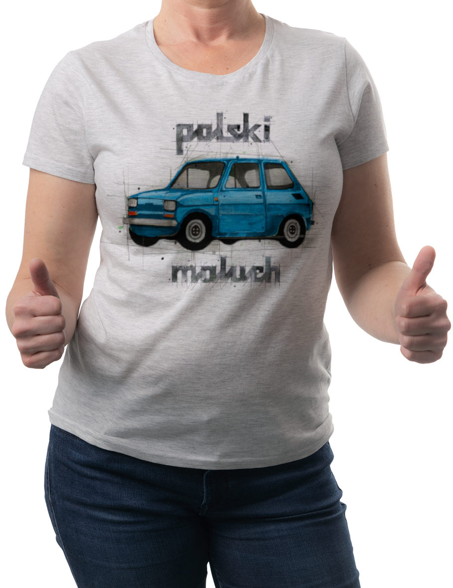 Maluch — koszulka (Kolor koszulki: jasnoszary melanż; Rozmiar: XXL (damska); Rodzaj nadruku: Maluch)