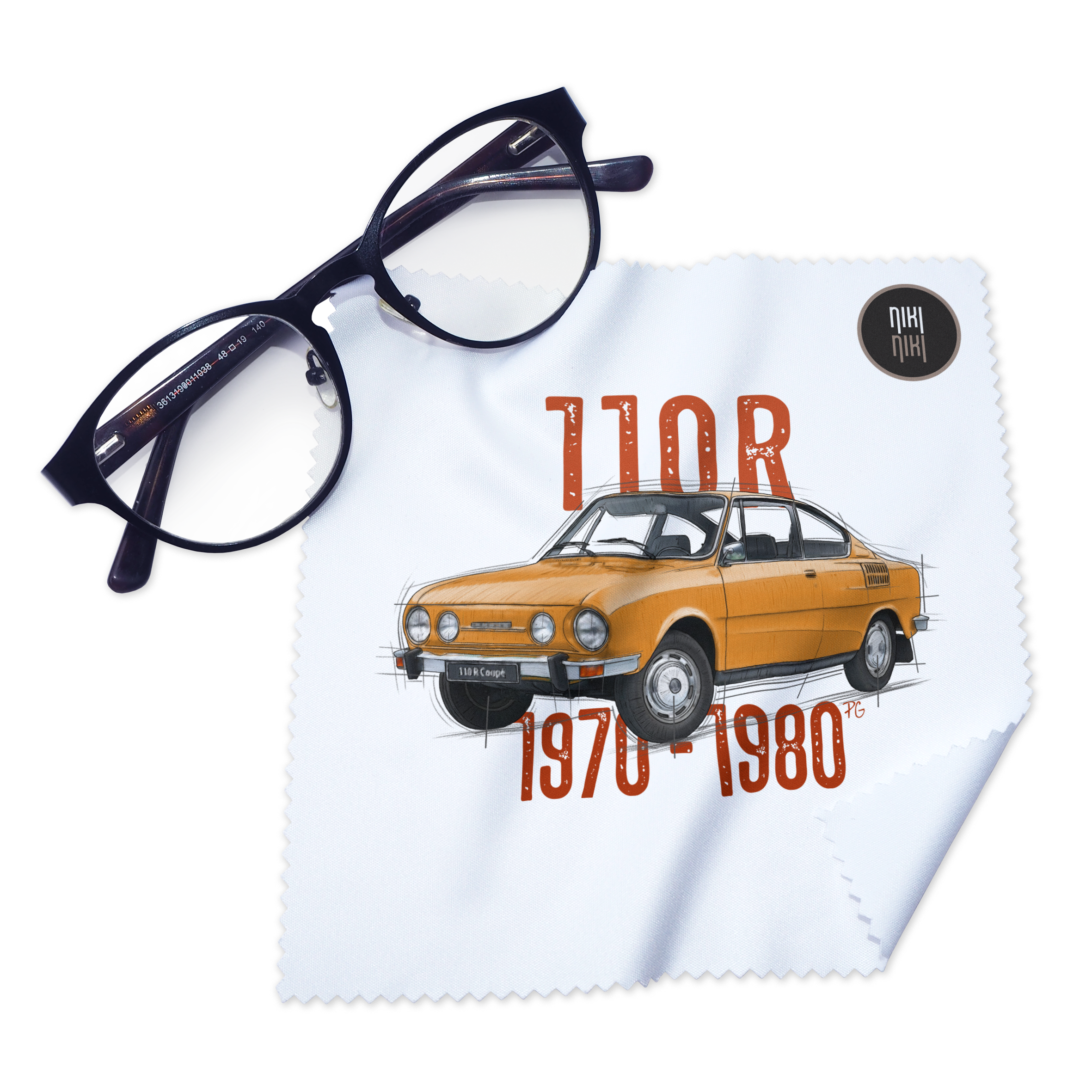 Škoda 110 R — ściereczka (Kolor nadruku: pomarańczowy; Rodzaj nadruku: Škoda 110 R)